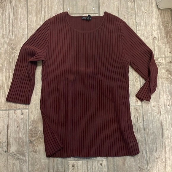 Eileen Fisher merino Wool Ribbed 3/4 Sleeve Crew Sweater - Picture 1 of 3